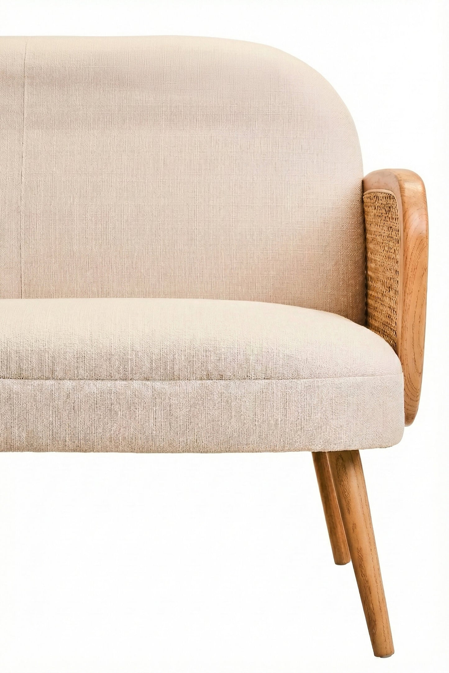 Fiji Ivory Fabric and Cane 2 Seat Sofa with Elm Wood Legs