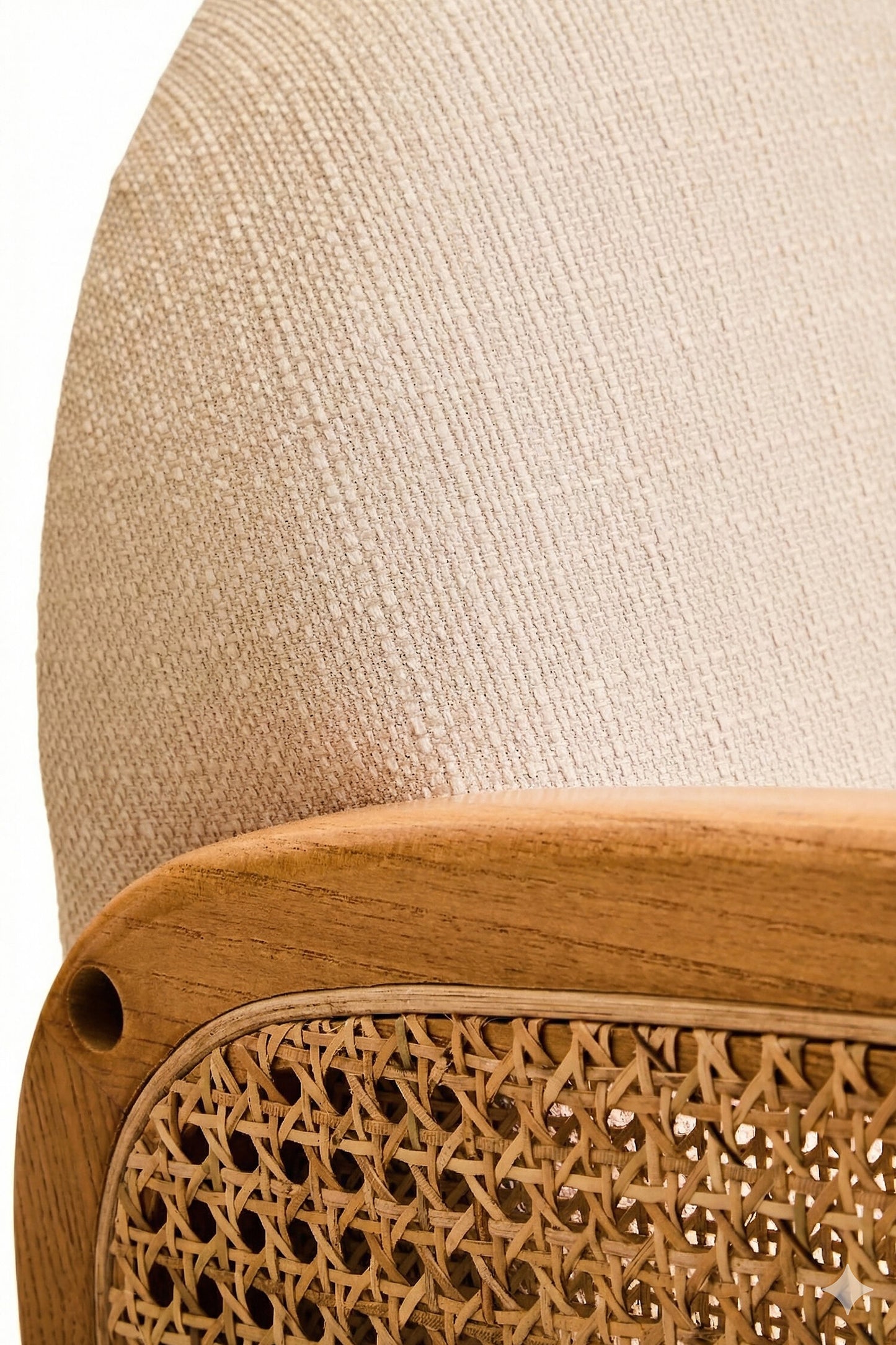 Fiji Ivory Fabric and Cane 2 Seat Sofa with Elm Wood Legs