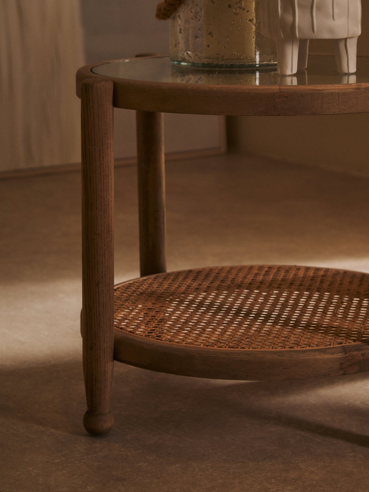 Fiji Natural Cane and Grey Wash Elm Wood Side Table
