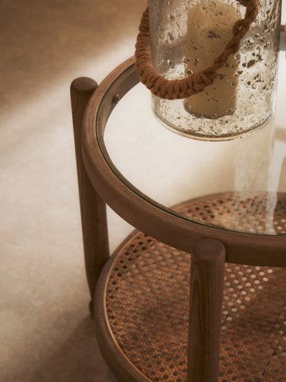 Fiji Natural Cane and Grey Wash Elm Wood Side Table