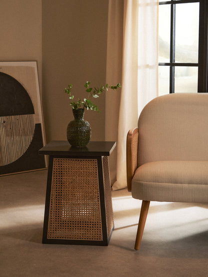 Fiji Natural Cane and Black Elm Wood Side Table
