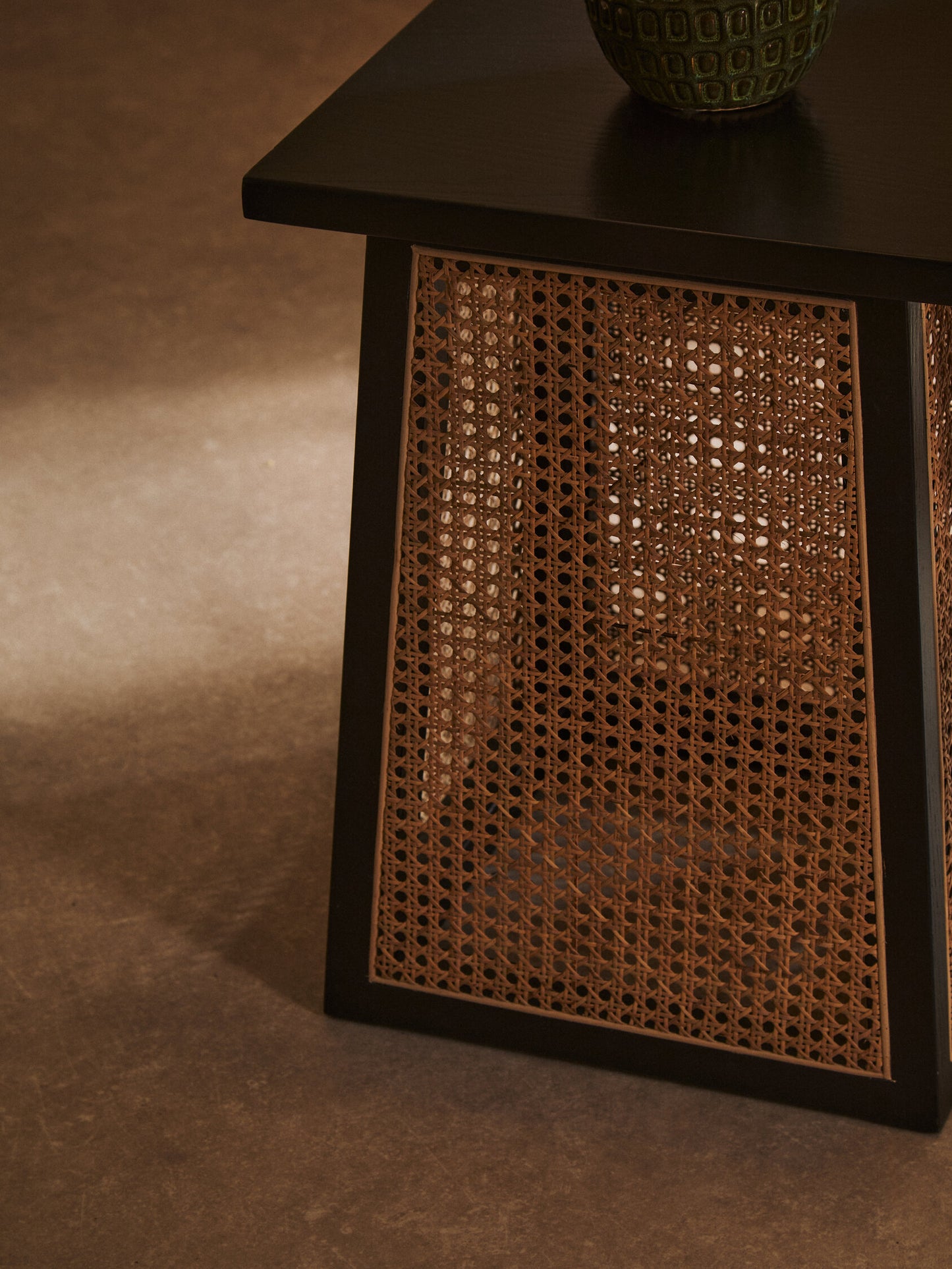 Fiji Natural Cane and Black Elm Wood Side Table