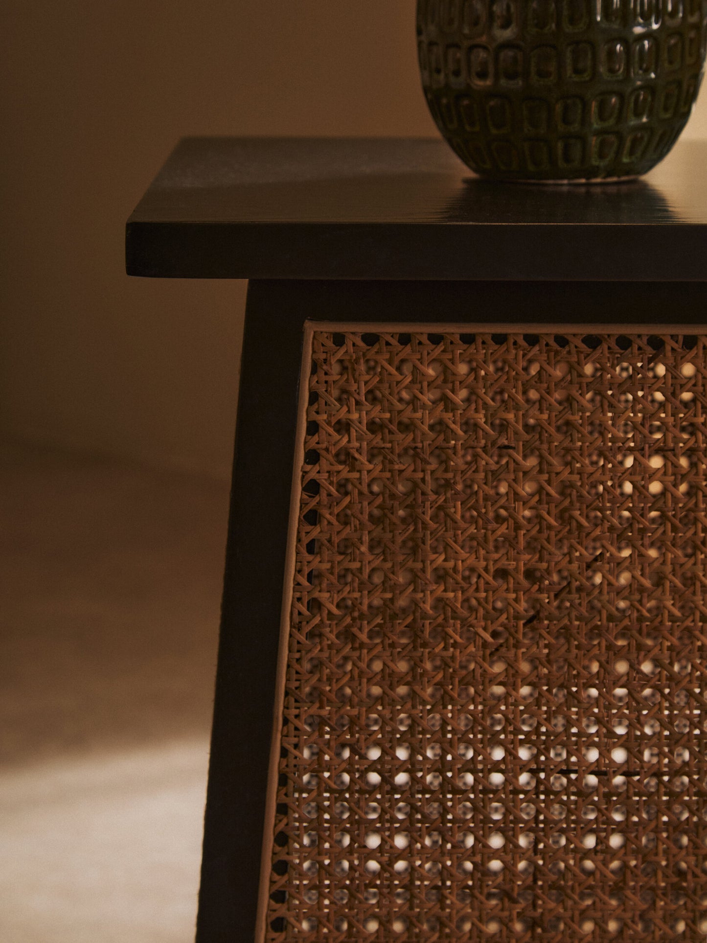 Fiji Natural Cane and Black Elm Wood Side Table