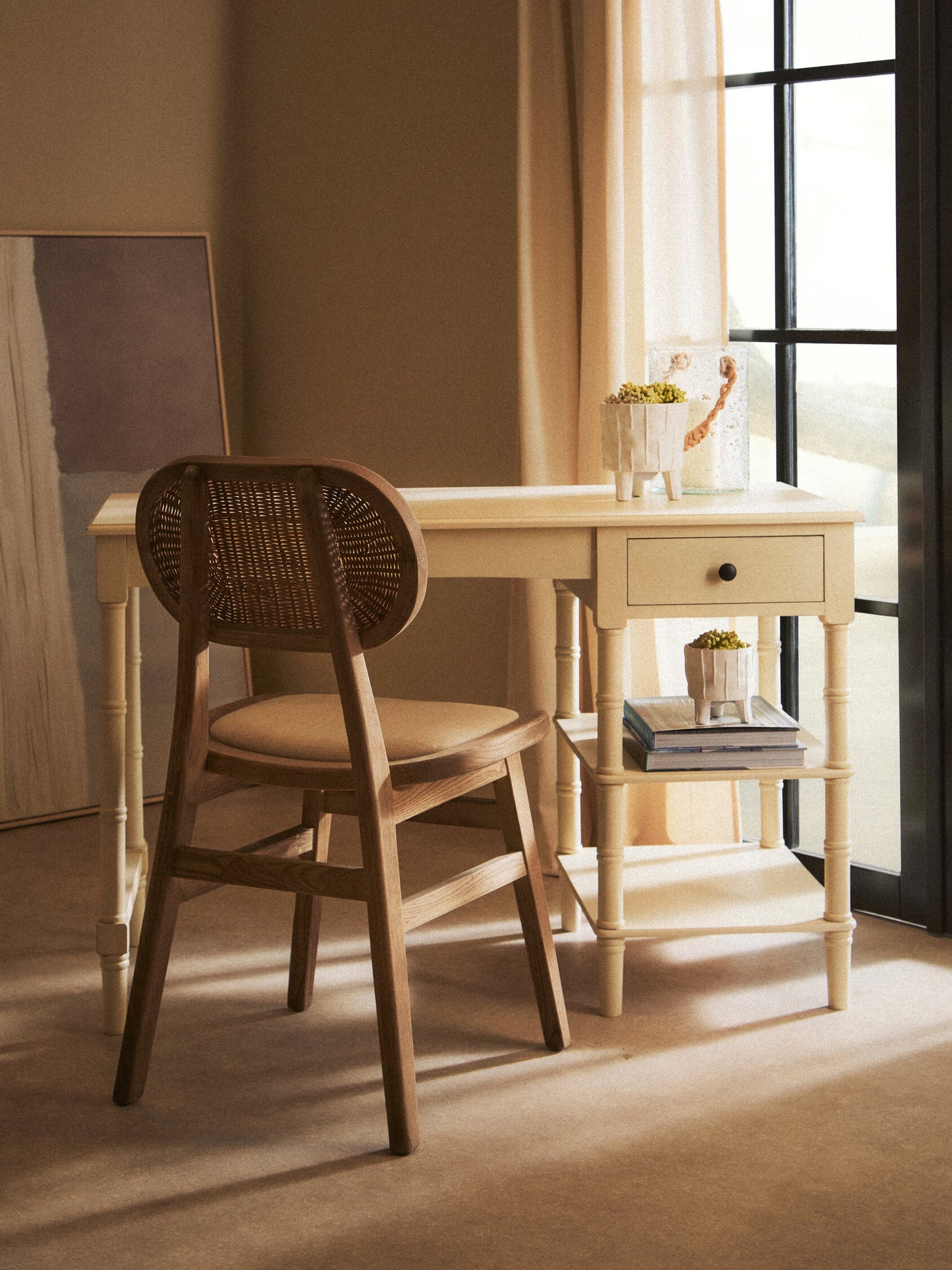 Fiji Beige Fabric and Grey Wash Elm Wood Dining Chair