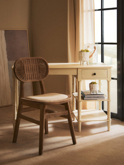 Fiji Beige Fabric and Grey Wash Elm Wood Dining Chair