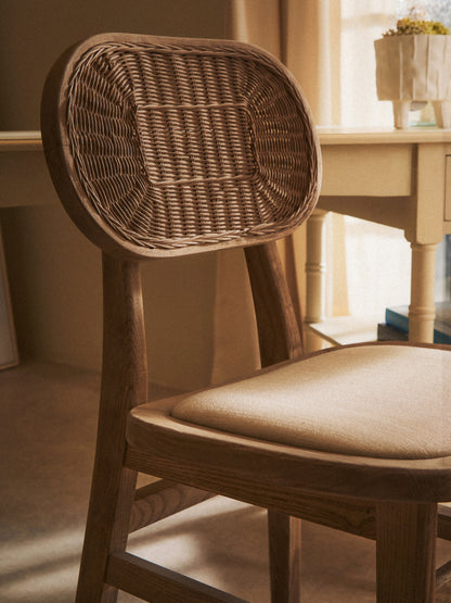 Fiji Beige Fabric and Grey Wash Elm Wood Dining Chair