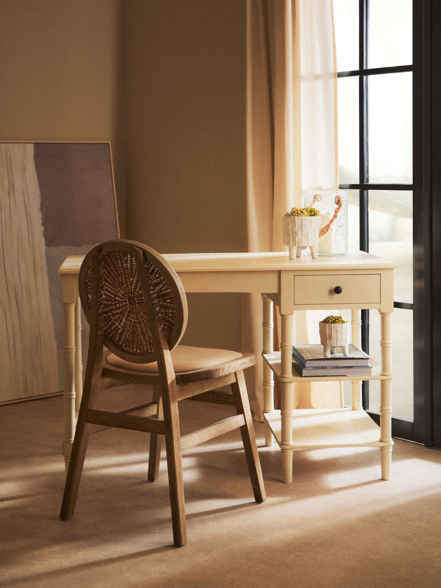 Fiji Beige Fabric and White Wash Elm Wood Dining Chair