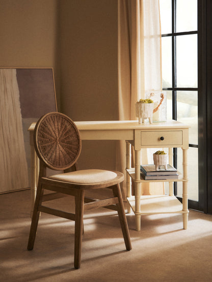 Fiji Beige Fabric and White Wash Elm Wood Dining Chair