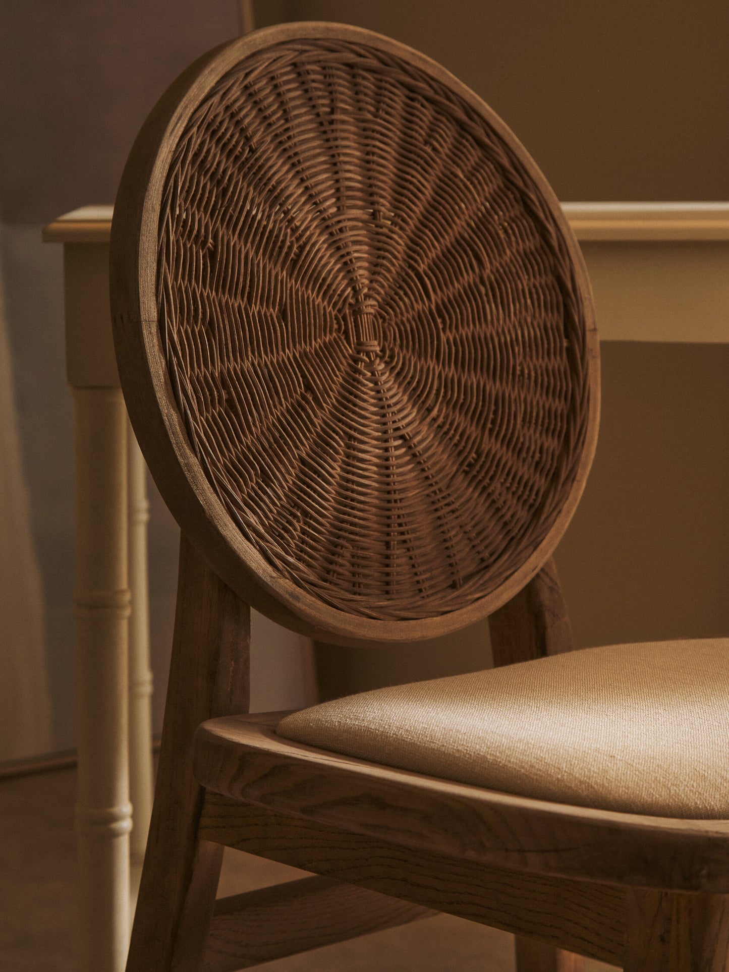 Fiji Beige Fabric and White Wash Elm Wood Dining Chair