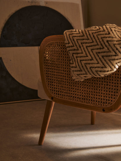 Fiji Ivory Fabric and Cane Armchair with Elm Wood Legs