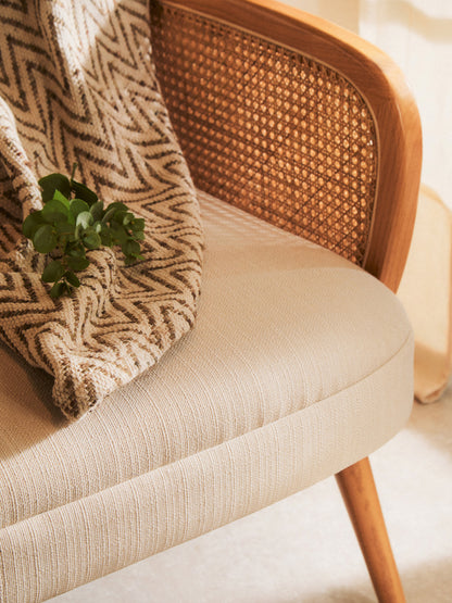 Fiji Ivory Fabric and Cane 2 Seat Sofa with Elm Wood Legs
