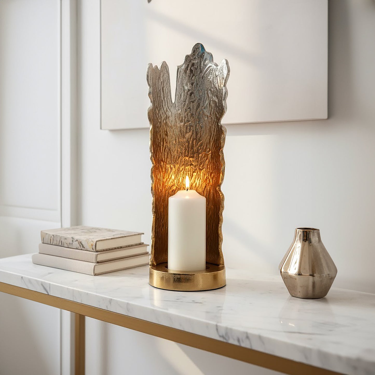 Luxe Decor Large Ombre Silver Gold Candle Holder