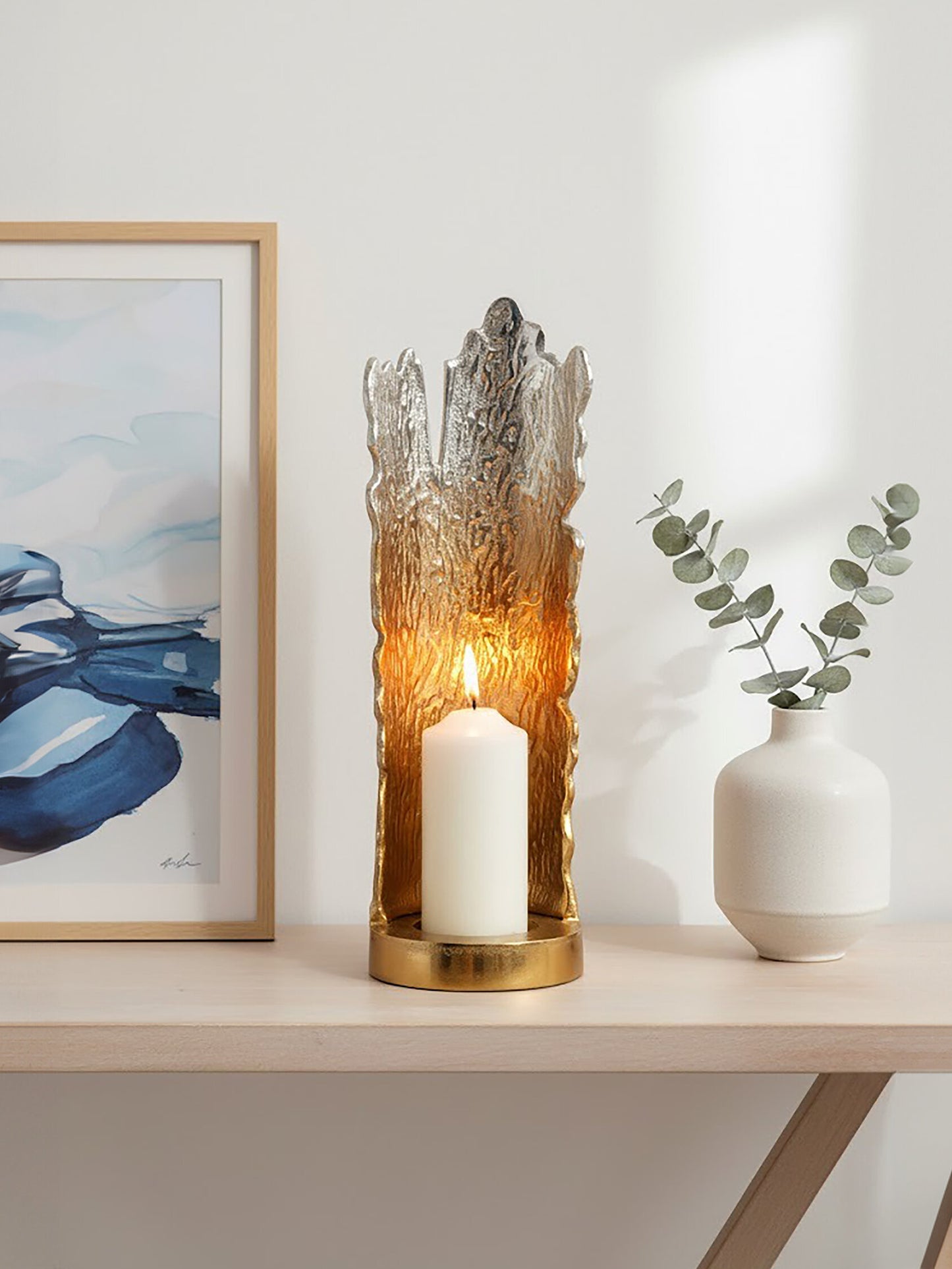 Luxe Decor Large Ombre Silver Gold Candle Holder