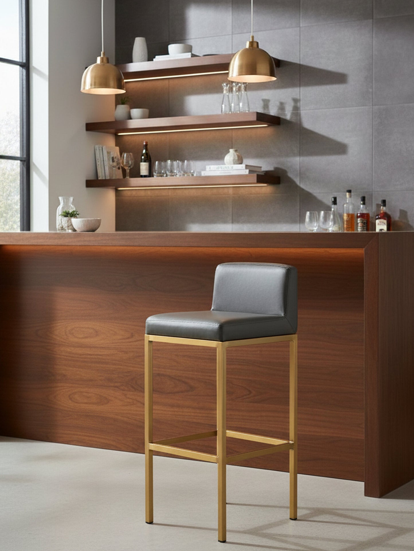 Grosvenor Dark Grey And Gold Finish Bar Chair
