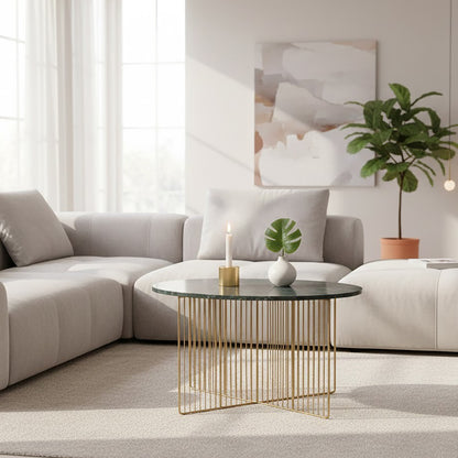 Stefania Green Marble And Gold Frame Coffee Table
