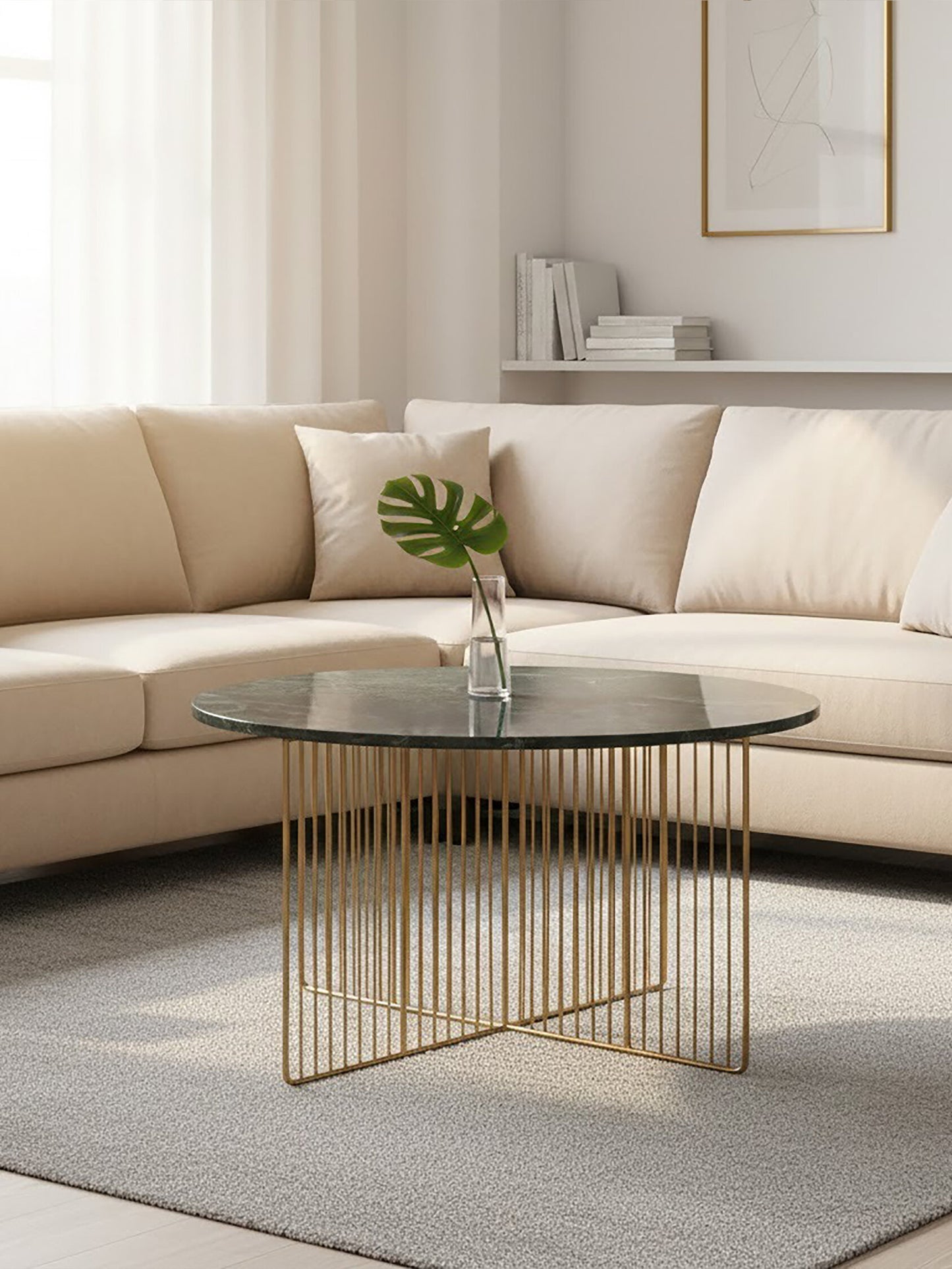 Stefania Green Marble And Gold Frame Coffee Table