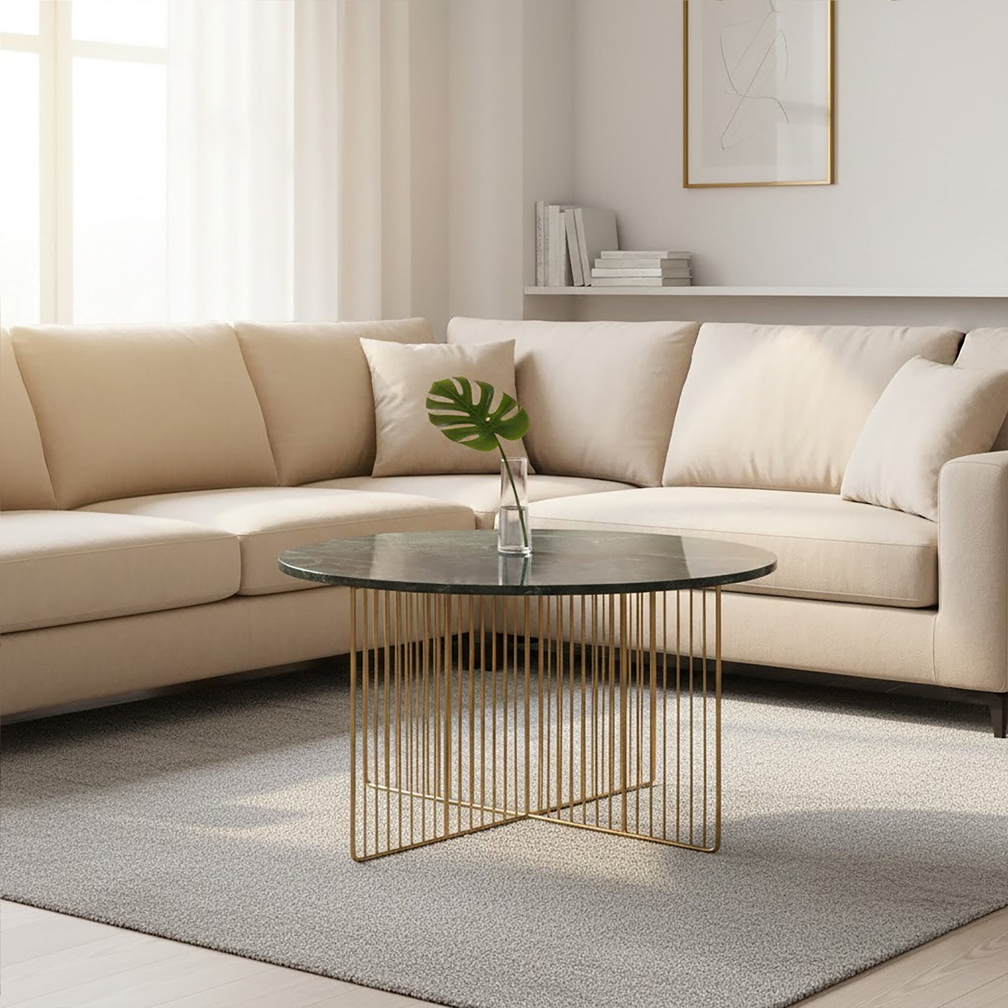 Stefania Green Marble And Gold Frame Coffee Table