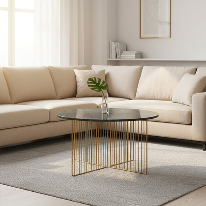 Stefania Green Marble And Gold Frame Coffee Table