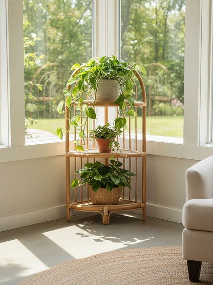 India 3 Tier Natural Rattan Corner Shelf Unit