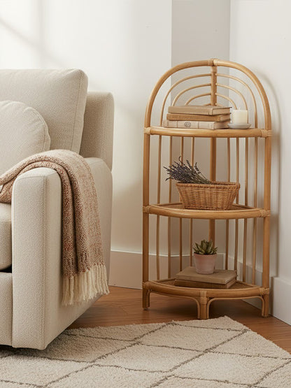 India 3 Tier Natural Rattan Corner Shelf Unit
