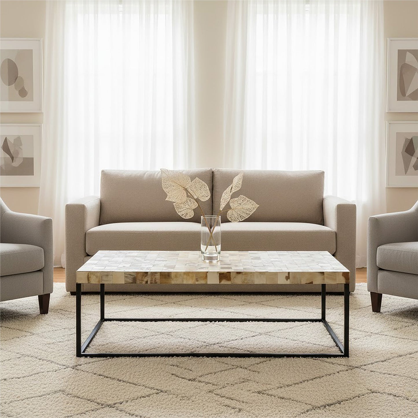 Ophelia Cream Mother of Pearl Rectangle Coffee Table