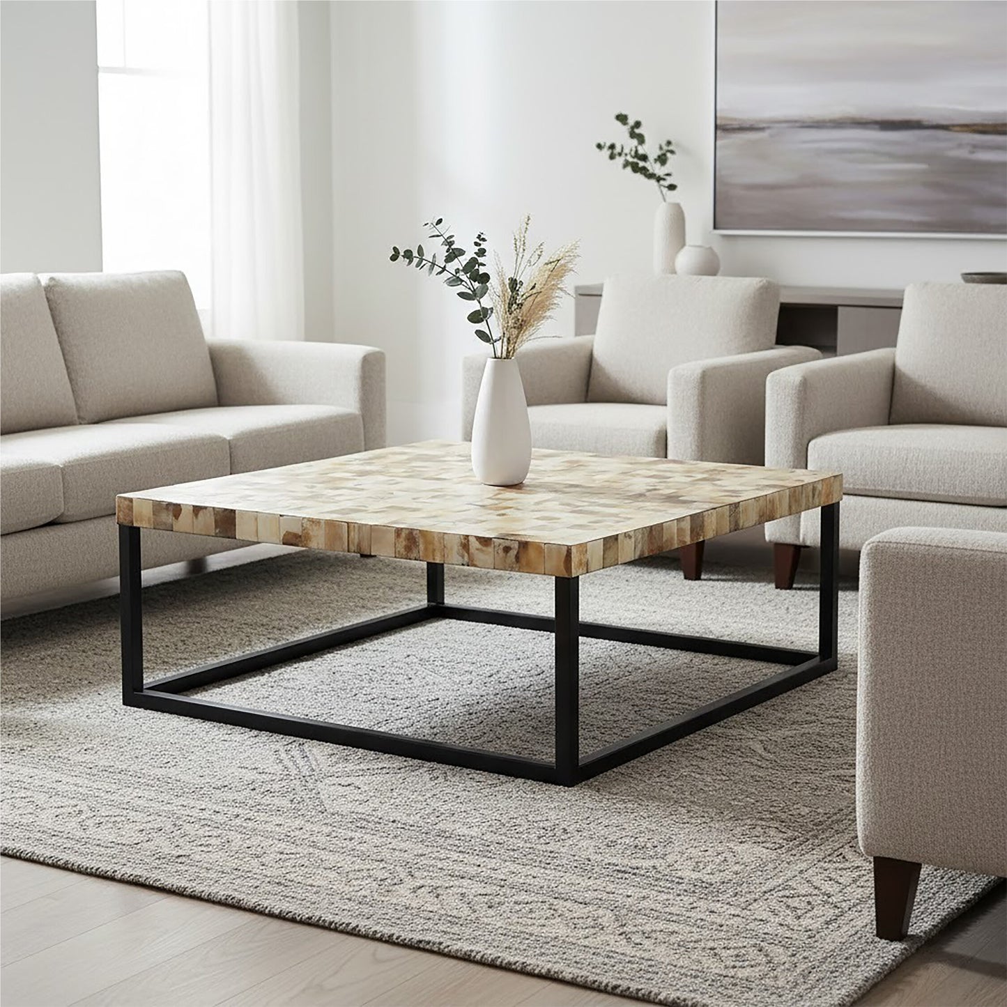 Ophelia Cream Mother of Pearl Square Coffee Table