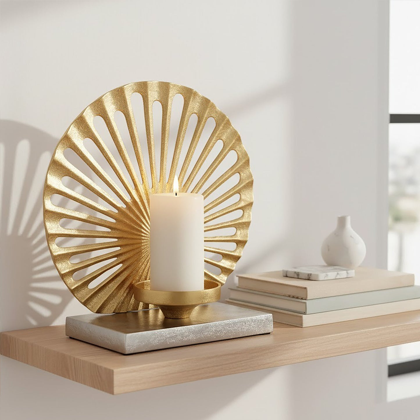 Luxe Decor Large Two Tone Silver Gold Candle Holder