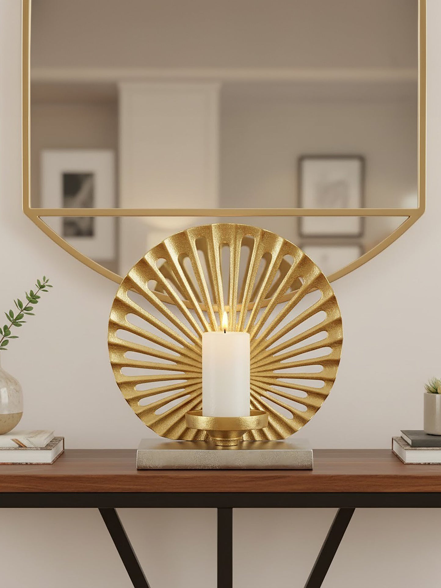 Luxe Decor Large Two Tone Silver Gold Candle Holder