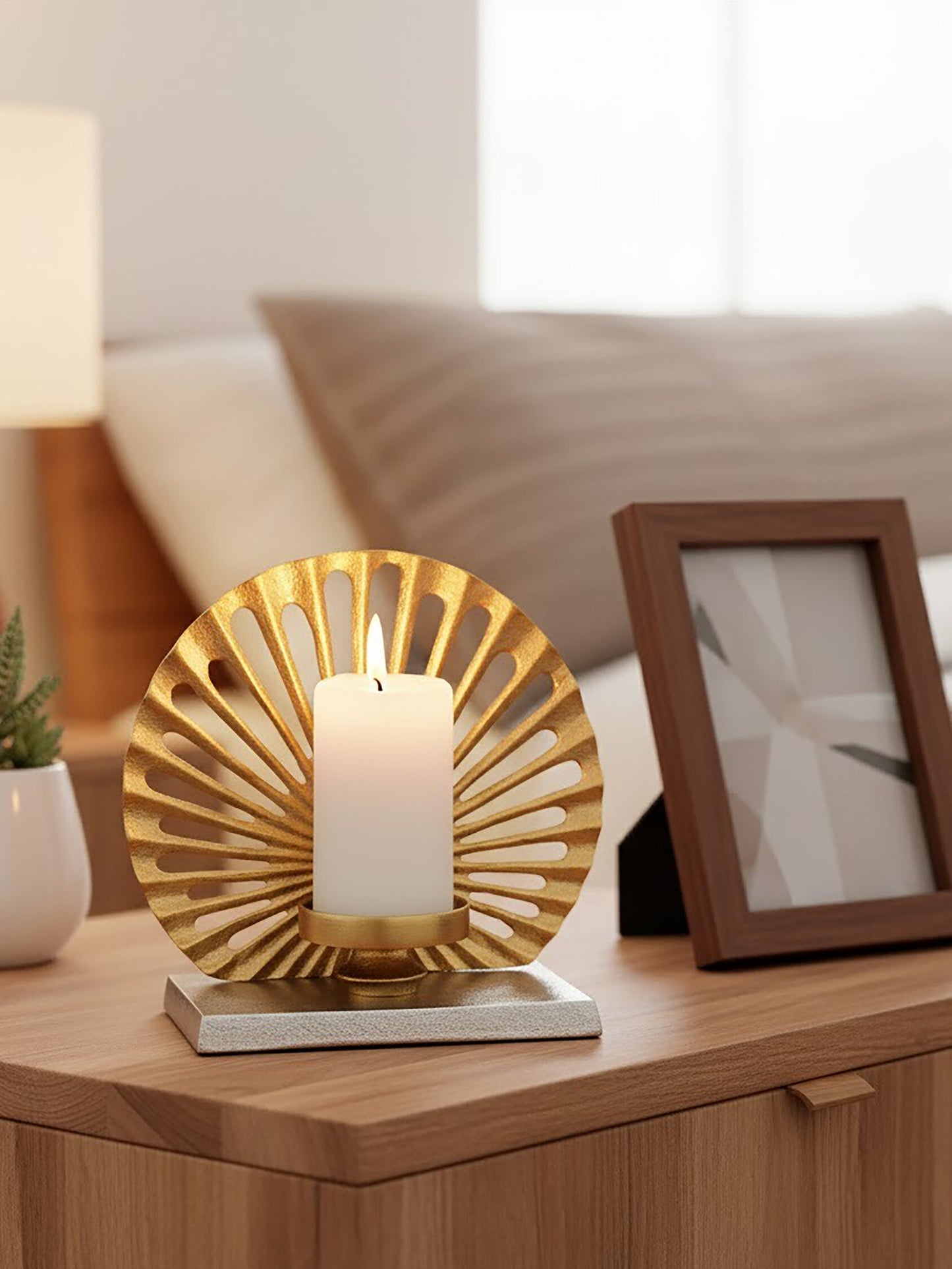 Luxe Decor Small Two Tone Silver Gold Candle Holder
