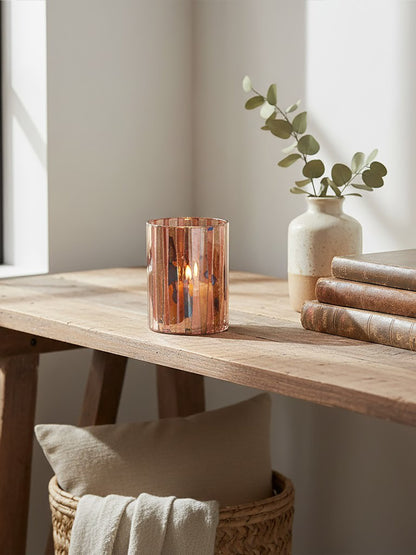 Luxe Decor Small Pink Antique Glass Candle Holder