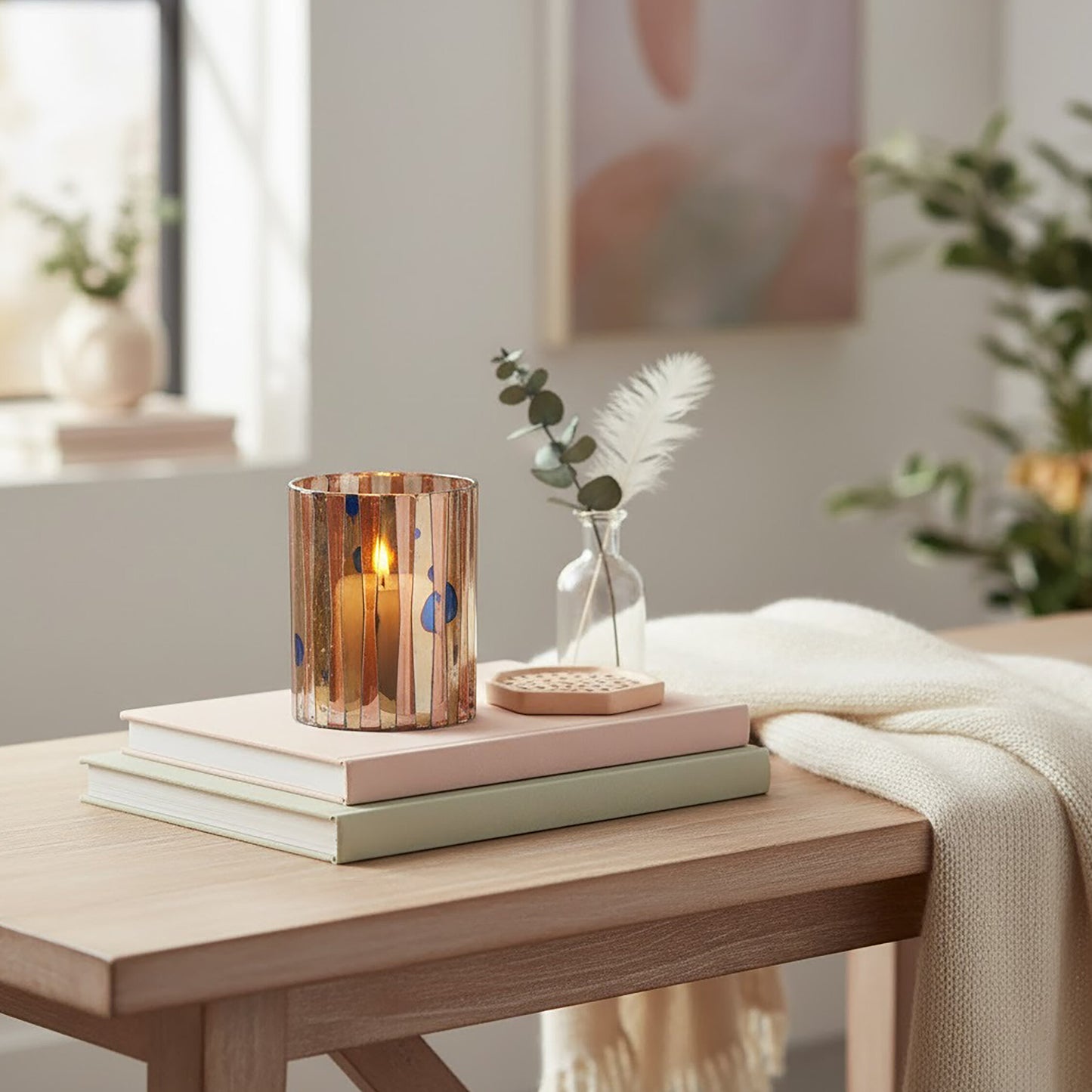 Luxe Decor Small Pink Antique Glass Candle Holder