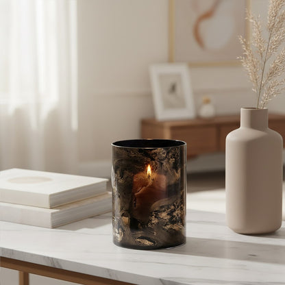 Luxe Decor Small Black Gold Marble Glass Candle Holder