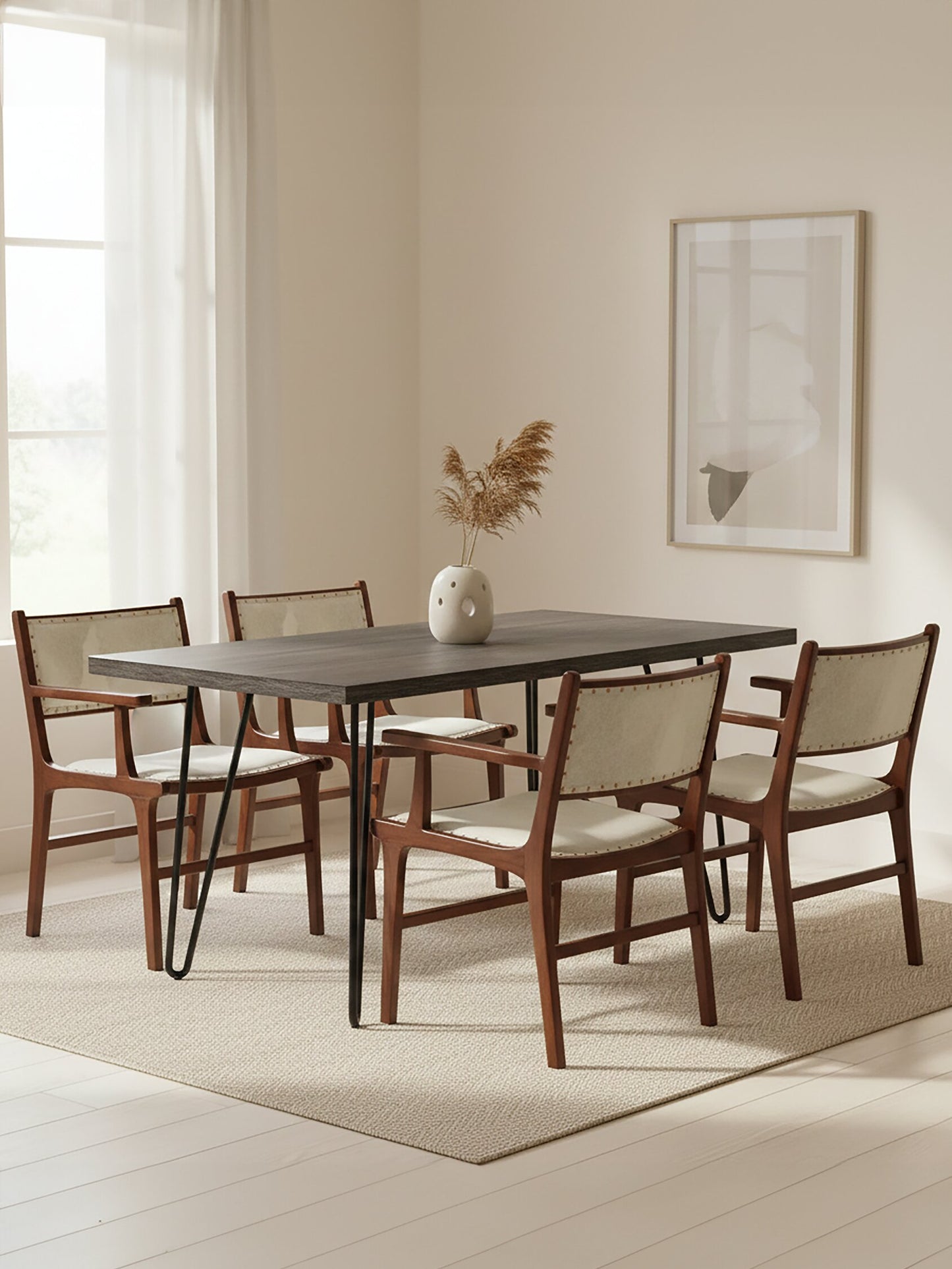 Nepal Leather and Teak Wood Dining Chair