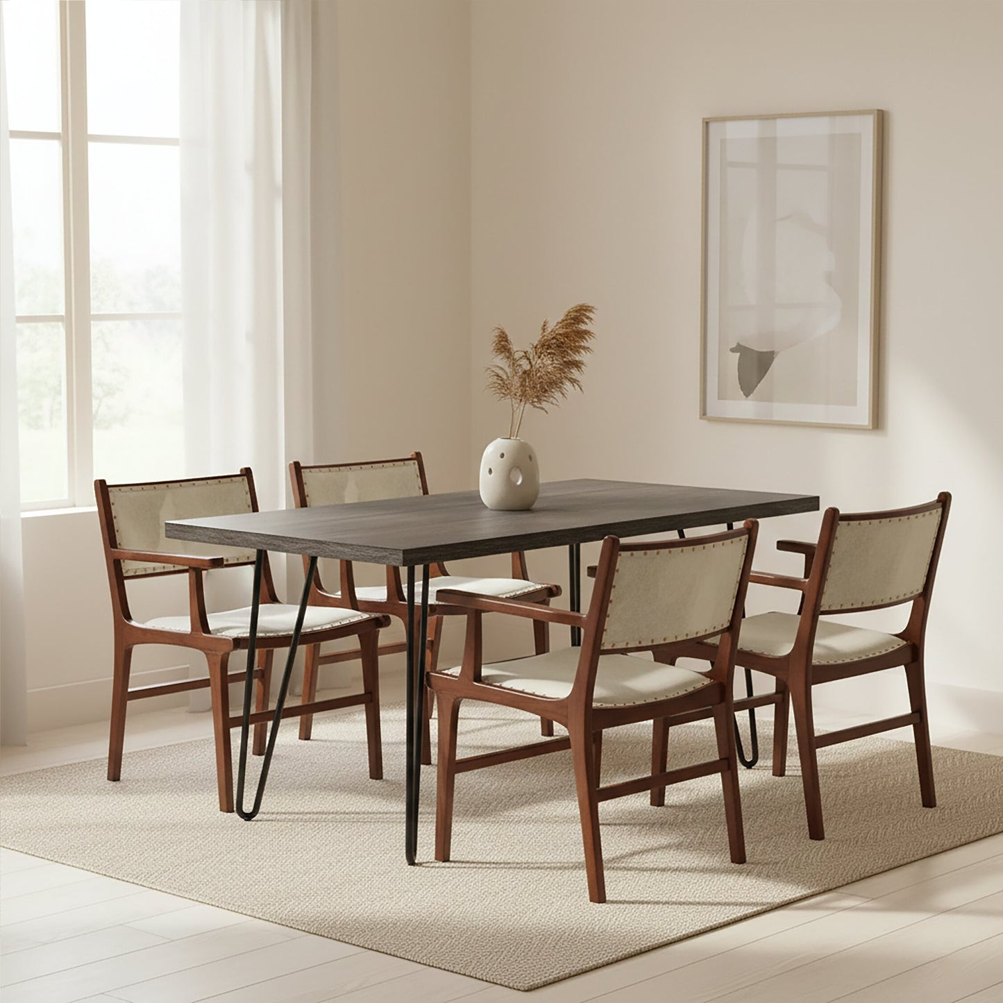 Nepal Leather and Teak Wood Dining Chair