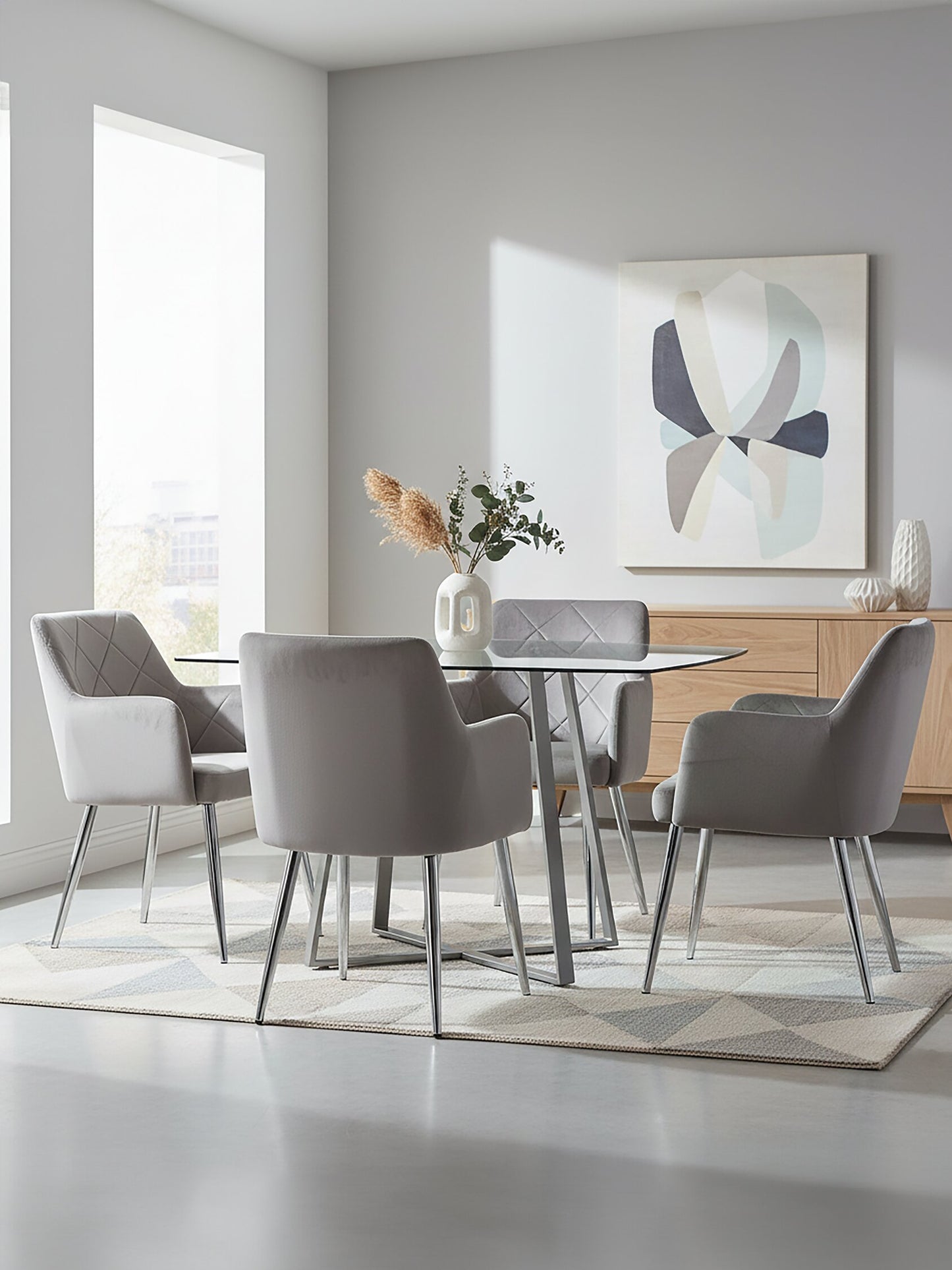 Lorena Mink Velvet Quilted Dining Chair with Chrome Finish Legs