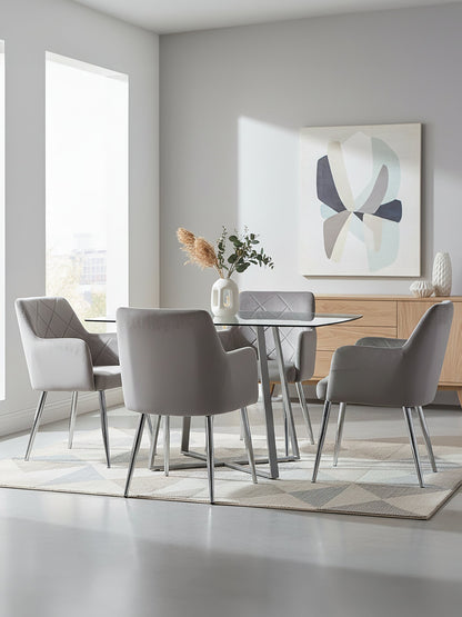 Lorena Mink Velvet Quilted Dining Chair with Chrome Finish Legs