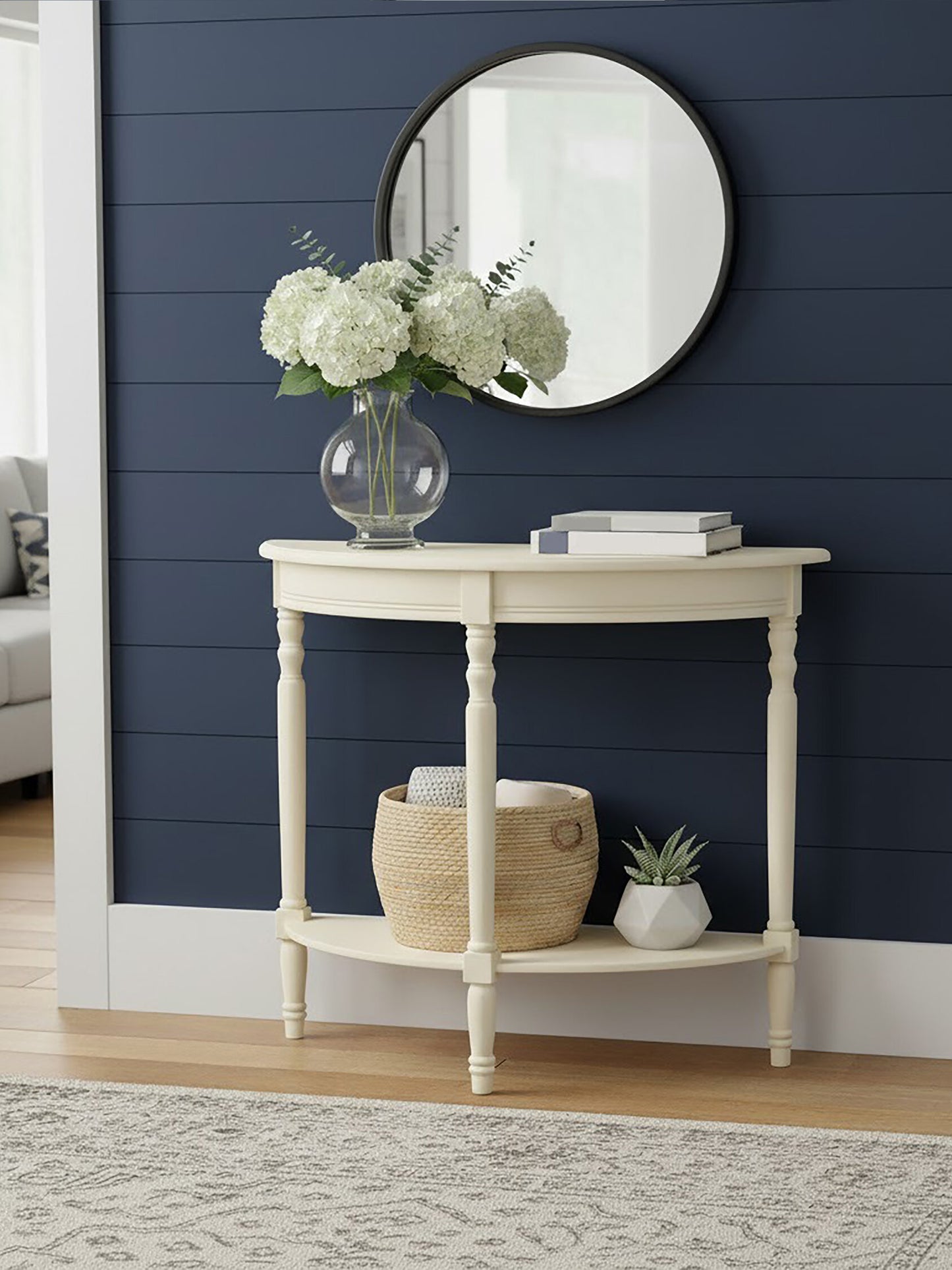 Cambridge Ivory Pine Wood Half Moon Console Table