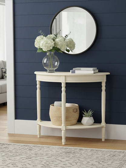 Cambridge Ivory Pine Wood Half Moon Console Table