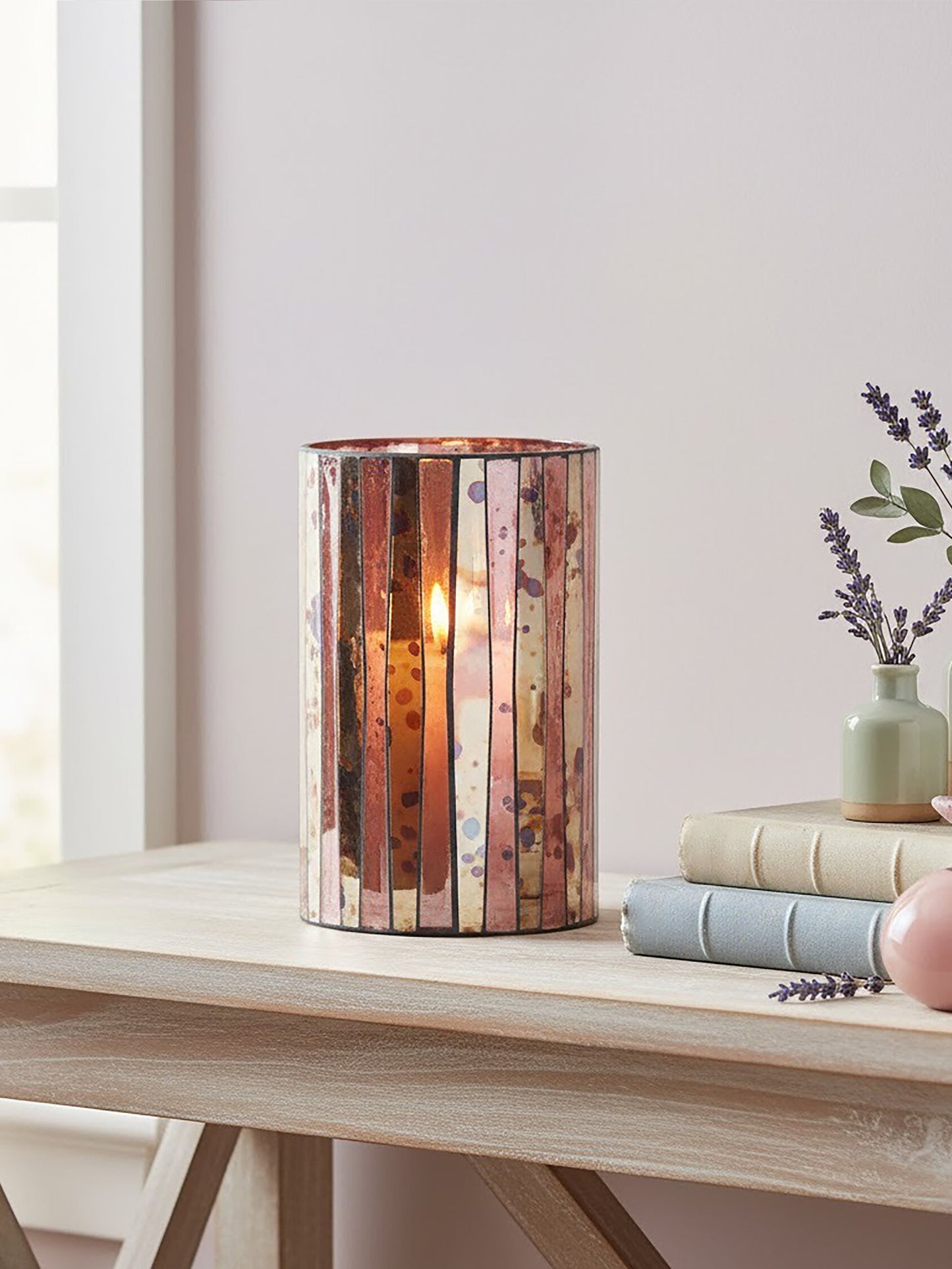 Luxe Decor Large Pink Antique Glass Candle Holder