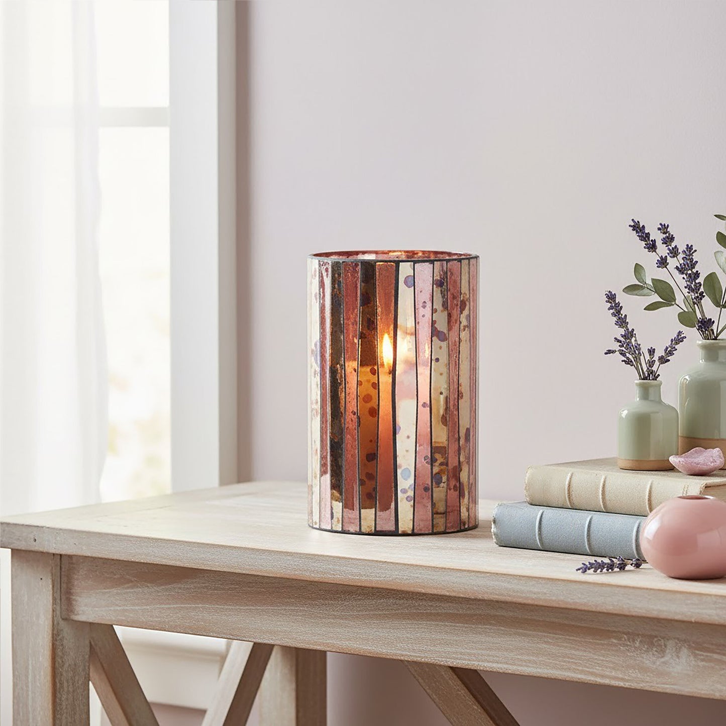 Luxe Decor Large Pink Antique Glass Candle Holder