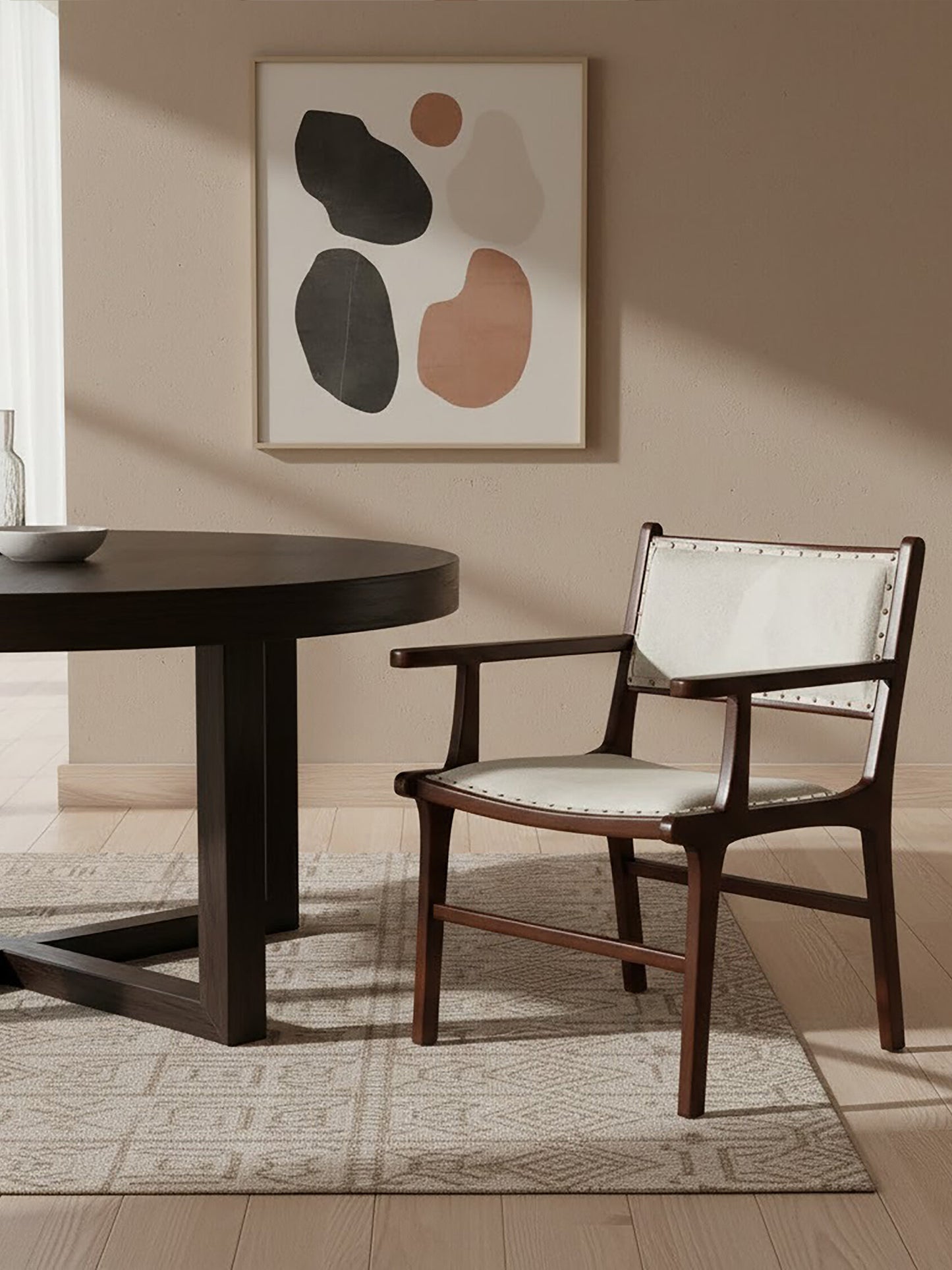 Nepal Leather and Teak Wood Dining Chair