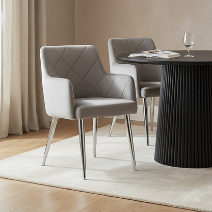 Lorena Mink Velvet Quilted Dining Chair with Chrome Finish Legs