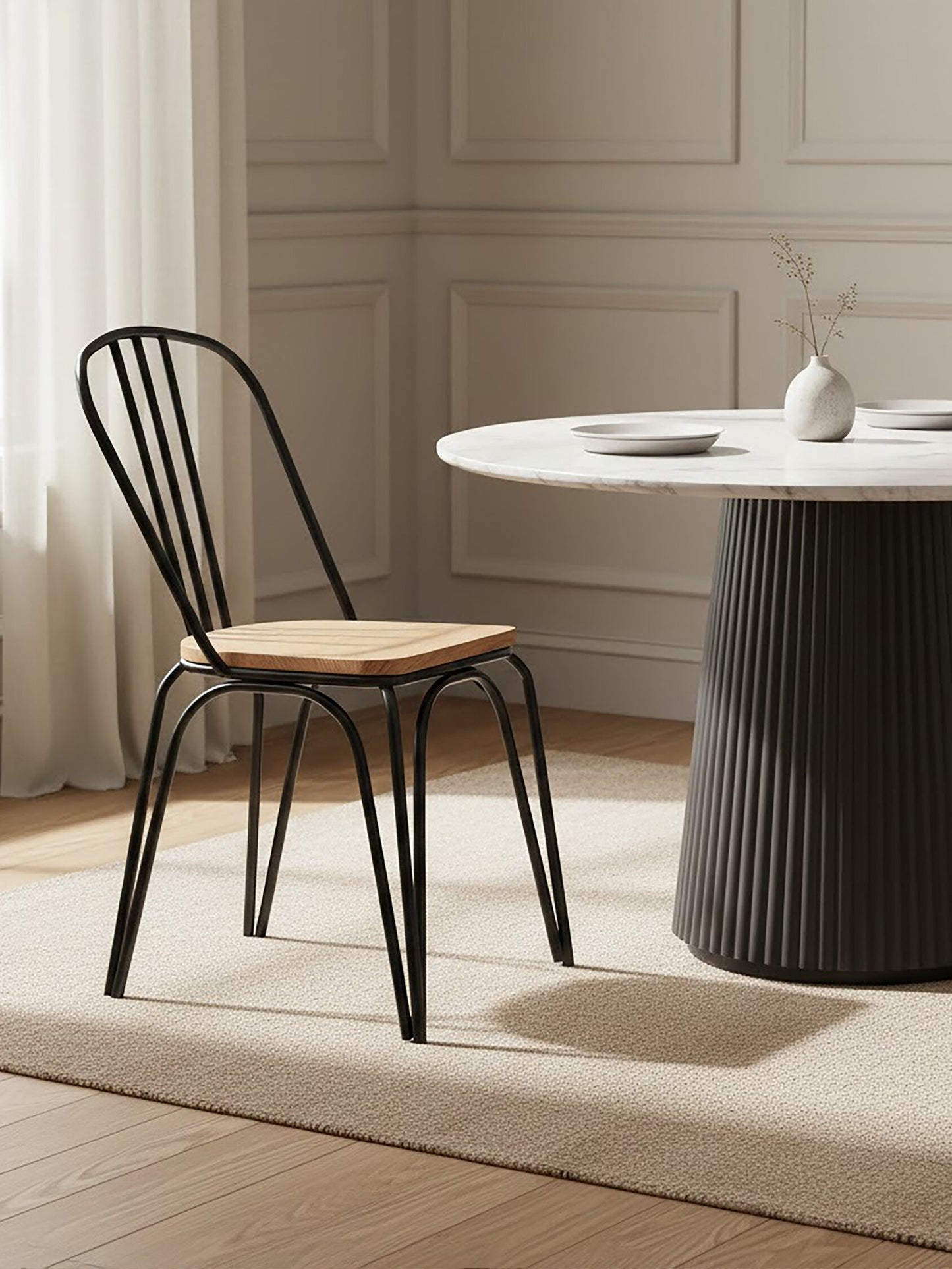 Cory Industrial Elm Wood Dining Chair with Black Metal Frame