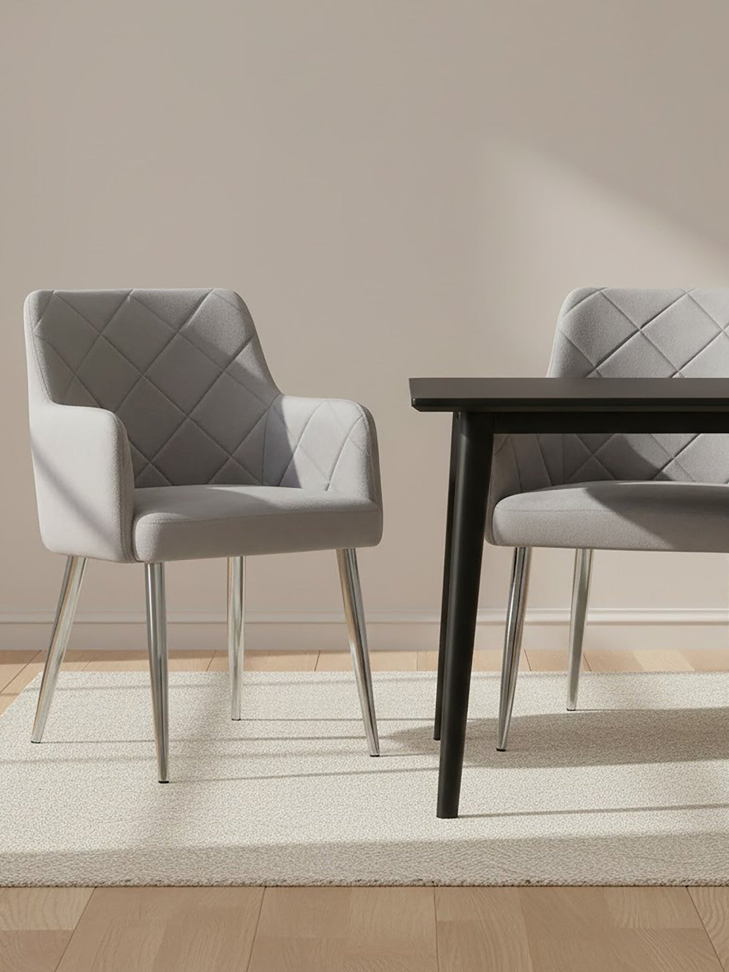 Lorena Mink Velvet Quilted Dining Chair with Chrome Finish Legs