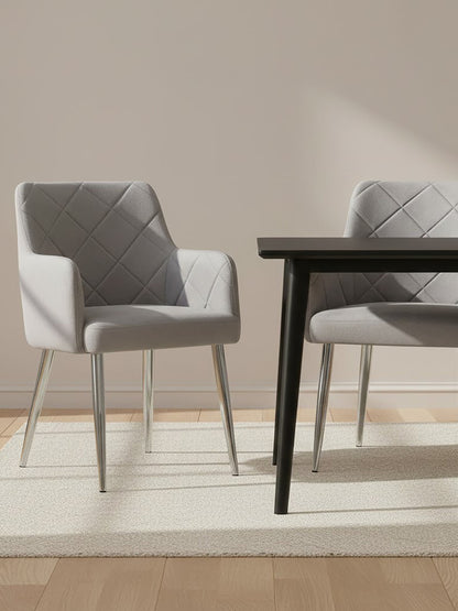 Lorena Mink Velvet Quilted Dining Chair with Chrome Finish Legs