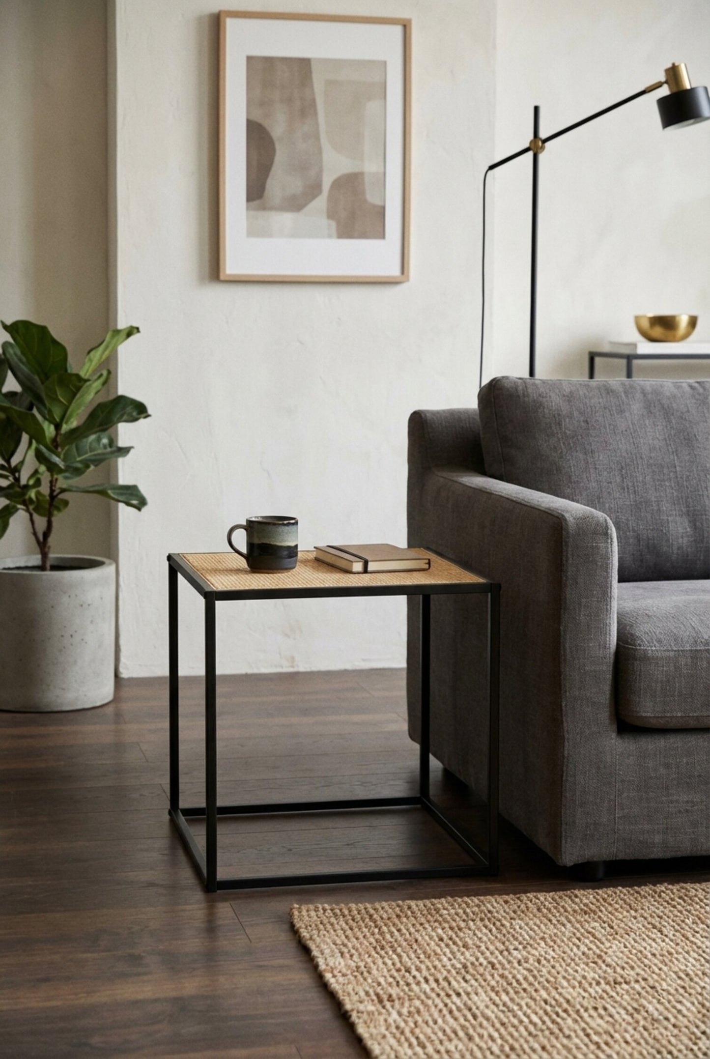 Indy Natural Rattan Industrial Square Side Table