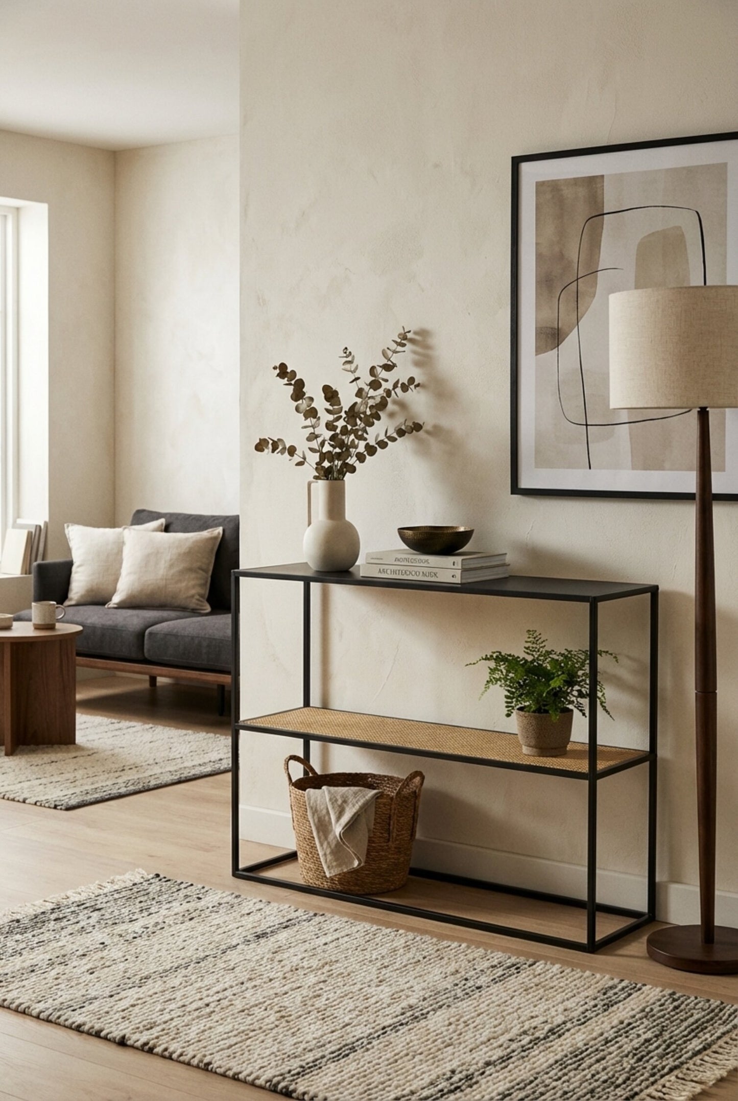 Indy 2 Tier Rattan And Metal Console Table