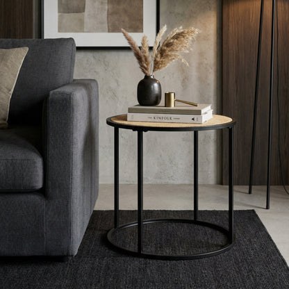 Indy Natural Rattan Industrial Round Side Table