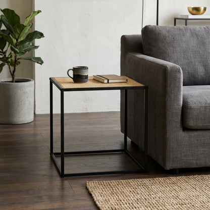 Indy Natural Rattan Industrial Square Side Table