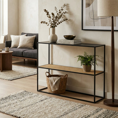 Indy 2 Tier Rattan And Metal Console Table